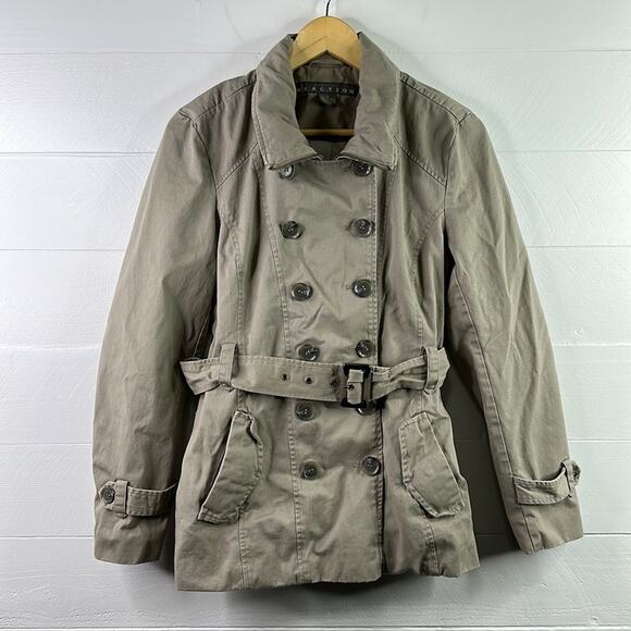 KENNETH COLE REACTION Tan Cotton Button Up Zip Up Trench Jacket Coat Size Medium - Picture 1 of 12